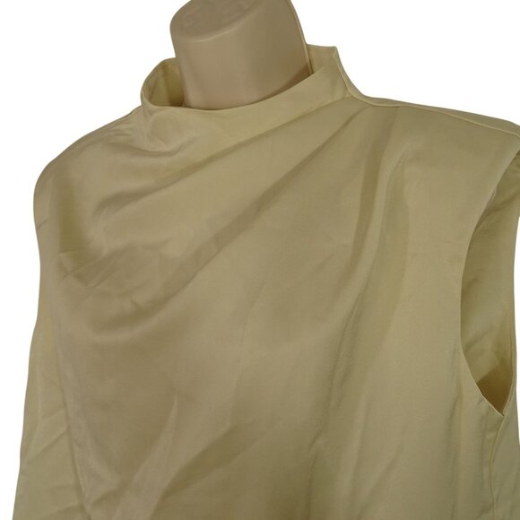 Shein Sleeveless Pleated Mock High Neck Top Women Size L 8 10 Tan Zipper Closure - Picture 2 of 8